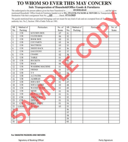 Bill2 by Swastik Packers and Movers